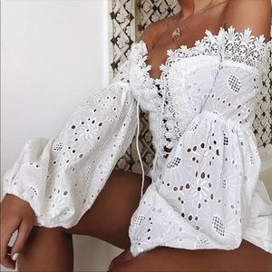 Eyelet Off The Shoulder Lace up long sleeve Top